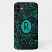 Gepersonaliseerde Aqua & Black artistieke wervelin Case-Mate iPhone Case (Achterkant)