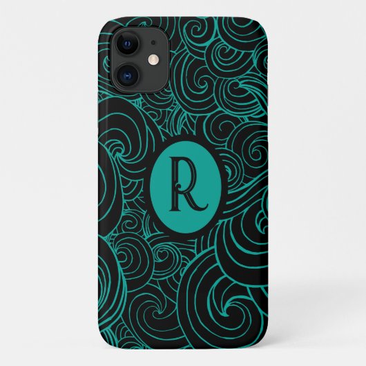 Gepersonaliseerde Aqua & Black artistieke wervelin Case-Mate iPhone Case (Achterkant)