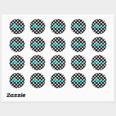 Gepersonaliseerde Aqua Black en White Polka Dot Ronde Sticker (Vel)