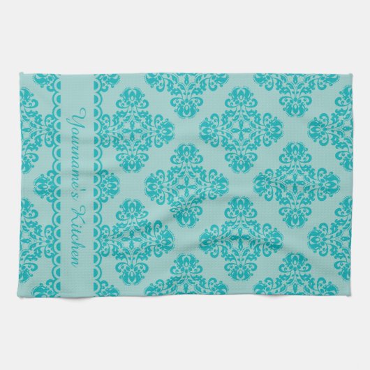 Gepersonaliseerde aqua blauwgroen theedoek (Horizontaal)