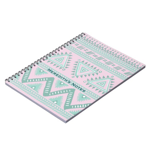Gepersonaliseerde Aqua-Blauwgroen Tribal Pattern o Notitieboek (Linkerzijde)