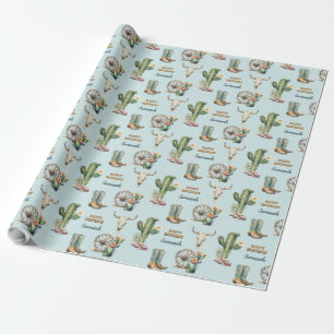 Gepersonaliseerde Aqua Blue Coral Cactus Happy Bir Cadeaupapier