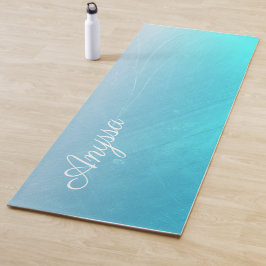 Gepersonaliseerde Aqua Blue Gradient Naam Yoga Mat