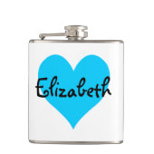 Gepersonaliseerde Aqua Blue Heart Heupfles (Voorkant)