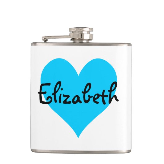 Gepersonaliseerde Aqua Blue Heart Heupfles (Voorkant)