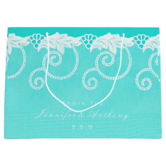 Gepersonaliseerde Aqua Blue Ocean Royal Lace Groot Cadeauzakje (Voorkant)