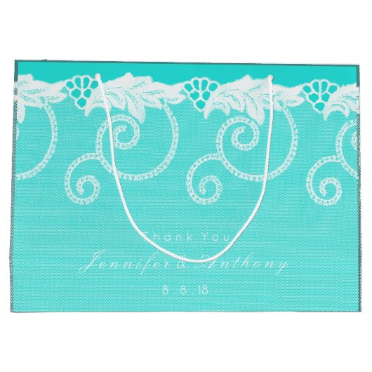 Gepersonaliseerde Aqua Blue Ocean Royal Lace Groot Cadeauzakje (Achterkant)