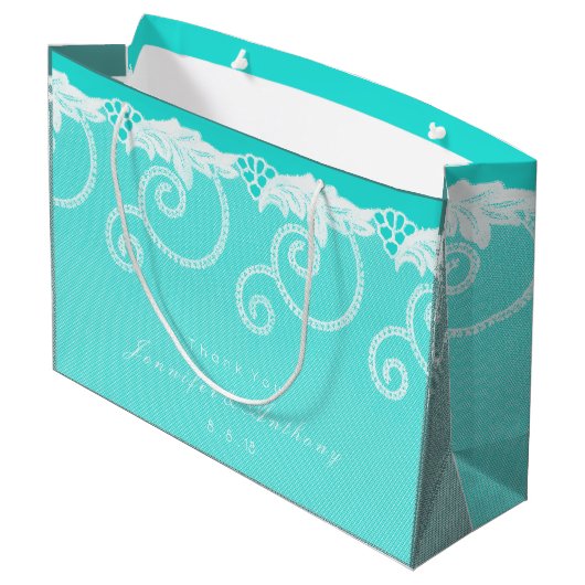 Gepersonaliseerde Aqua Blue Ocean Royal Lace Groot Cadeauzakje (Achterkant Gekanteld)