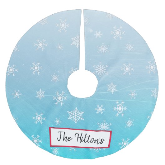 Gepersonaliseerde Aqua Blue Snowflake-kerstrok Kerstboom Rok (Voorkant)