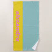 Gepersonaliseerde Aqua en Geel Retro Typografie Fu Strandlaken (Voorkant)