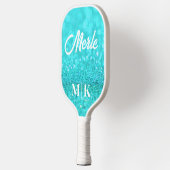 Gepersonaliseerde Aqua Glitter Monogrammed Pickleball Paddle (Links)