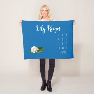 Gepersonaliseerde Aqua Lily Pad Baby mijlpaaldeken Fleece Deken
