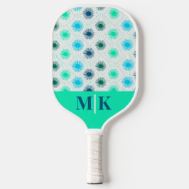 Gepersonaliseerde Aqua Mid Century Modern Monogram Pickleball Paddle