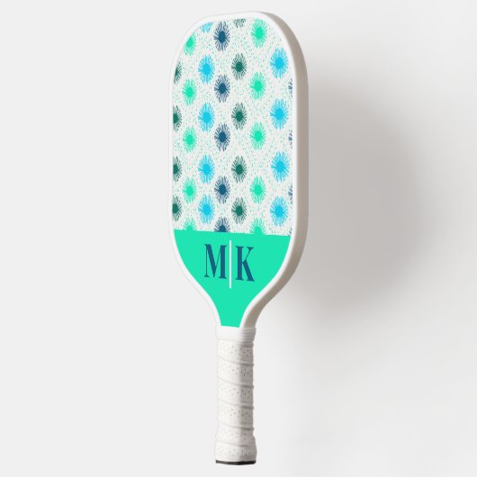 Gepersonaliseerde Aqua Mid Century Modern Monogram Pickleball Paddle (Links)