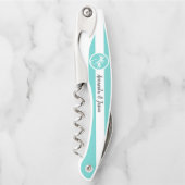 Gepersonaliseerde Aqua Palm Logo en Stripes Kurkentrekker (Voorkant)