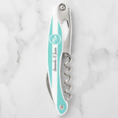 Gepersonaliseerde Aqua Palm Logo en Stripes Kurkentrekker (Achterkant)