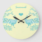 Gepersonaliseerde Aqua Peacock Vogel Wandklok (Voorkant)