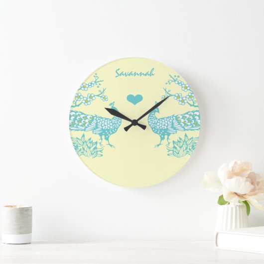 Gepersonaliseerde Aqua Peacock Vogel Wandklok (Huis)
