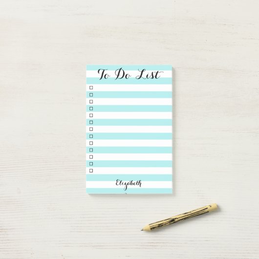 Gepersonaliseerde Aqua Striped Checklist To Do Lis Post-it® Notes (Op bureau)