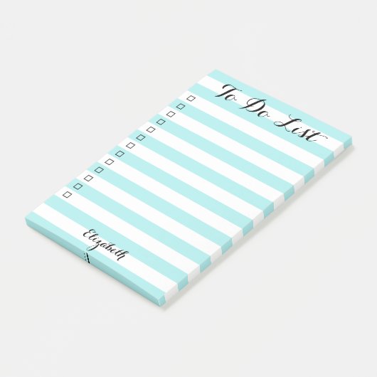 Gepersonaliseerde Aqua Striped Checklist To Do Lis Post-it® Notes (Schuin)