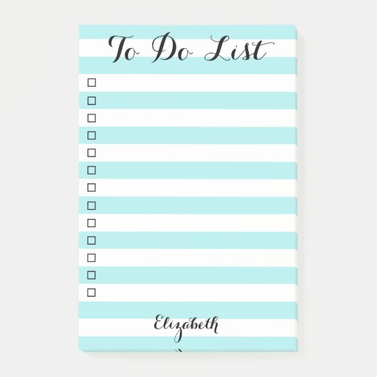 Gepersonaliseerde Aqua Striped Checklist To Do Lis Post-it® Notes (Voorkant)
