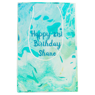 Gepersonaliseerde Aqua Swirls Shades of Blue Green Medium Cadeauzakje