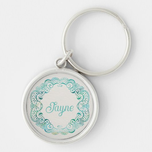 Gepersonaliseerde Aqua Tattoo Filigree Circle Sleutelhanger (Voorkant)