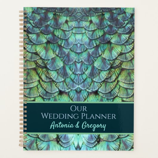 Gepersonaliseerde Aqua Vibrant Peacock Feathers We Planner (Voorkant)