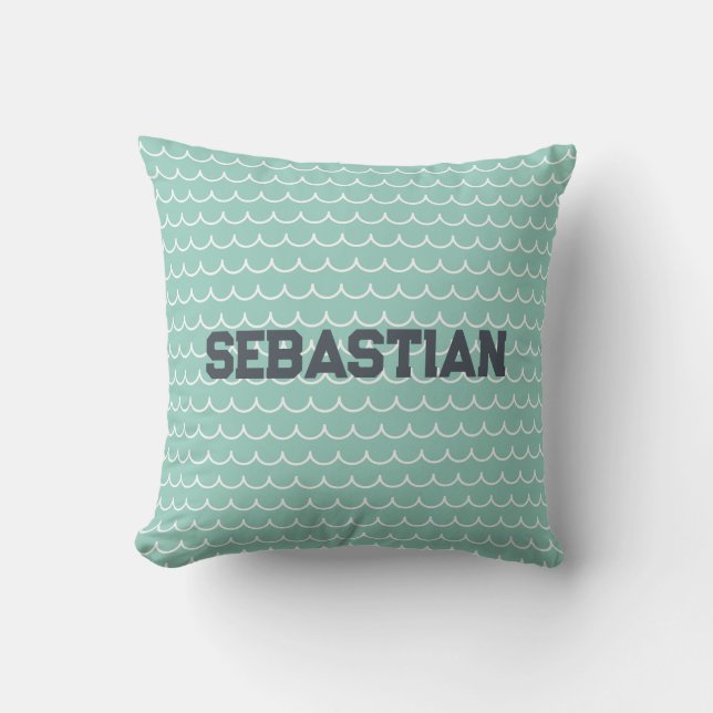 Gepersonaliseerde Aqua & White Ocean Wave Kussen (Voorkant)