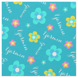 Gepersonaliseerde aqua wit roze geel naampatroon stof