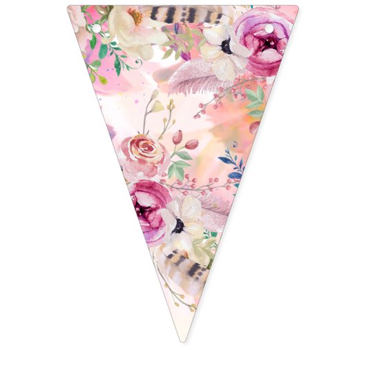 Gepersonaliseerde aquarel Bloemen Party Bunting Vlaggetjes (Eerste vlag)