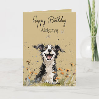 Gepersonaliseerde aquarel border collie kaart