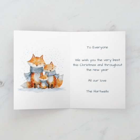 Gepersonaliseerde aquarel Fox Family Kerstmis Feestdagen Kaart (Binnen)