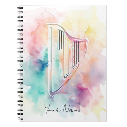 Gepersonaliseerde aquarel Harp Notitieboek (Voorkant)