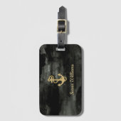 Gepersonaliseerde aquarel zwart en goud bagagelabel (Voorkant (verticaal))