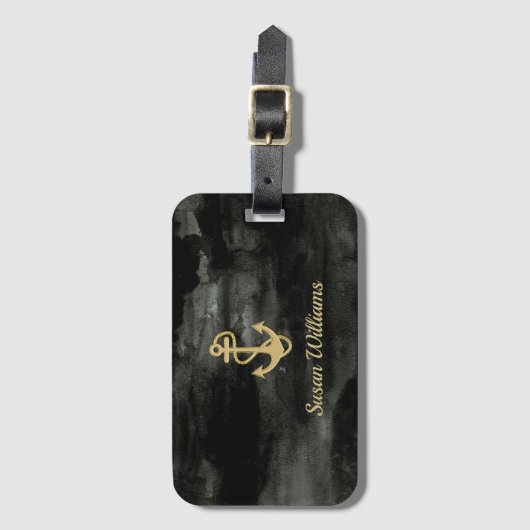Gepersonaliseerde aquarel zwart en goud bagagelabel (Voorkant (verticaal))