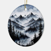 Gepersonaliseerde Aquarelle Waterverf Bergscène Keramisch Ornament (Links)