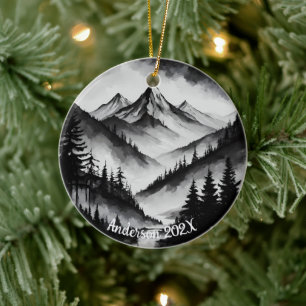 Gepersonaliseerde Aquarelle Waterverf Bergscène Keramisch Ornament