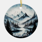 Gepersonaliseerde Aquarelle Waterverf Bergscène Keramisch Ornament (Voorkant)