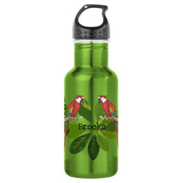 Gepersonaliseerde Ara en Tropisch Loof Waterfles