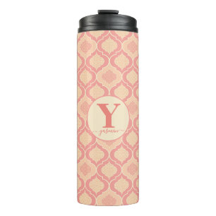 Gepersonaliseerde Arabesque Cora, roze en crème Thermosbeker