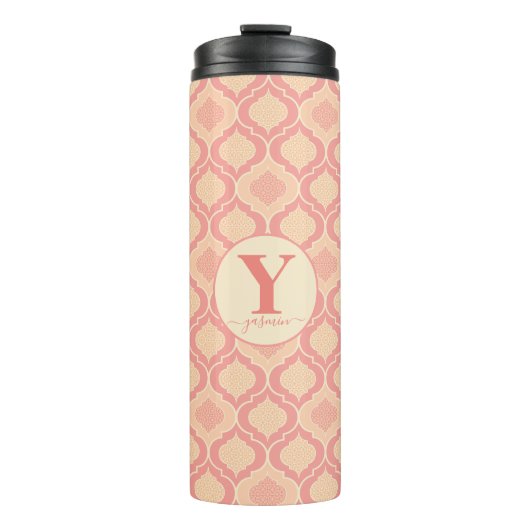 Gepersonaliseerde Arabesque Cora, roze en crème Thermosbeker (Voorkant)