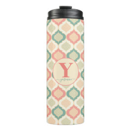 Gepersonaliseerde Arabesque koraal, groen en crème Thermosbeker
