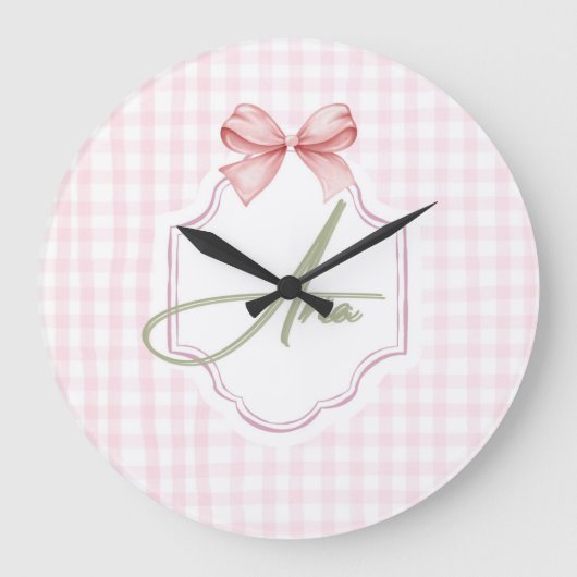 Gepersonaliseerde Aria Baby Girl Nursery Bow & Gin Grote Klok (Voorkant)