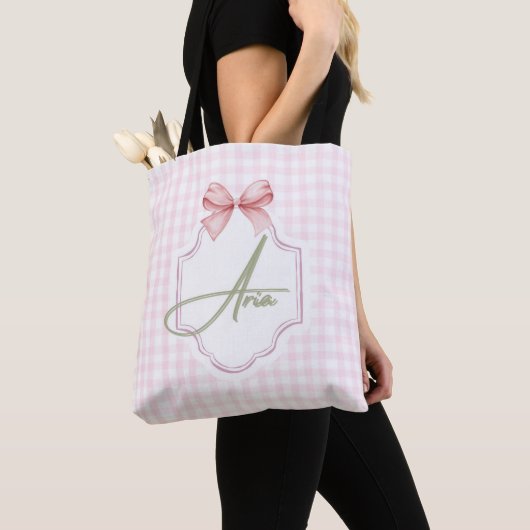 Gepersonaliseerde Aria Baby Girl Nursery Bow & Gin Tote Bag (Dichtbij)