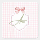 Gepersonaliseerde Aria Baby Girl Nursery Bow & Gin Vierkante Sticker (Voorkant)