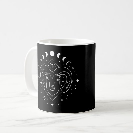 Gepersonaliseerde Aries Zodiac Astrology Black Whi Koffiemok (Voorkant links)