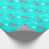 Gepersonaliseerde Armadillo-kerst op helderblauw Cadeaupapier (Hoek)