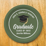 Gepersonaliseerde Army Green Graduation Party Papieren Bordje<br><div class="desc">Dit bord voor een legergroene afstudeerpartijpapier bevat stijlvolle typografie van uw militaire academie,  middelbare school of universiteitsnaam voor de klas van 2025. Pas je aan met je afstudeerjaar onder het chique witte handgeschreven script en zwarte afstudeerders pet voor een geweldige persoonlijke afstuderen inrichting.</div>