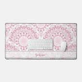 Gepersonaliseerde Art Deco Roze Confetti Lace Mand Bureaumat (Keyboard & Muis)